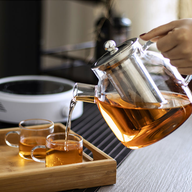 1CHASE Borosilicate Glass Teapot with Stainless Steel Infuser & Removable Lid | 1600ml Large Capacity Loose Leaf Tea Strainer with Heat-Resistant Tea Pot Filter for Kitchen