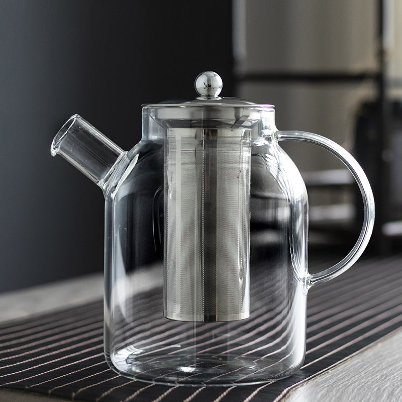 1CHASE Borosilicate Glass Teapot with Stainless Steel Infuser & Removable Lid | 1600ml Large Capacity Loose Leaf Tea Strainer with Heat-Resistant Tea Pot Filter for Kitchen