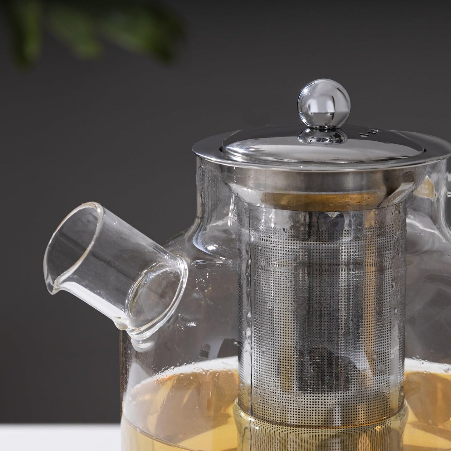 1CHASE Borosilicate Glass Teapot with Stainless Steel Infuser & Removable Lid | 1600ml Large Capacity Loose Leaf Tea Strainer with Heat-Resistant Tea Pot Filter for Kitchen