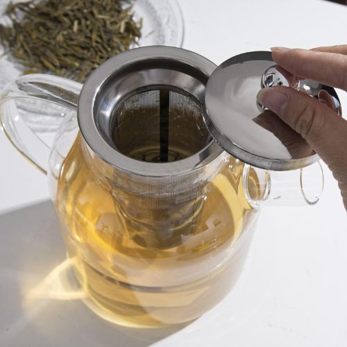 1CHASE Borosilicate Glass Teapot with Stainless Steel Infuser & Removable Lid | 1600ml Large Capacity Loose Leaf Tea Strainer with Heat-Resistant Tea Pot Filter for Kitchen