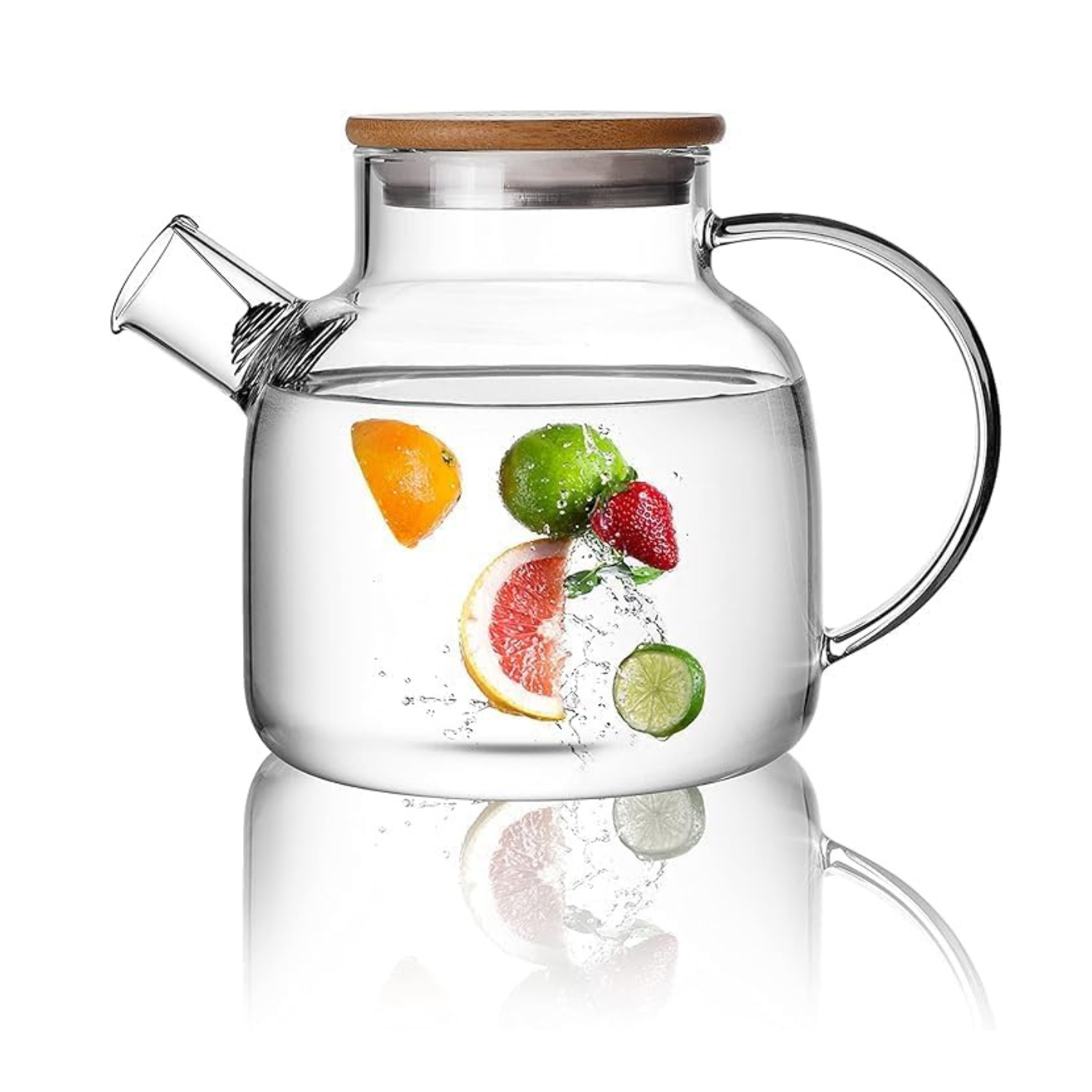 Glass Teapot 1000ML with Bamboo Lid and Removable Infuser, Perfect for Loose Leaf and Blooming Tea
