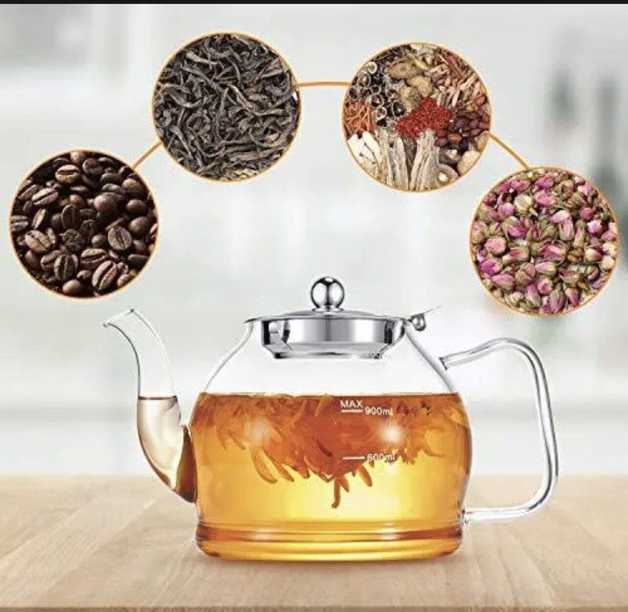 Borosilicate Glass Teapot 1200 ML with Stainless Steel Infuser with Lid