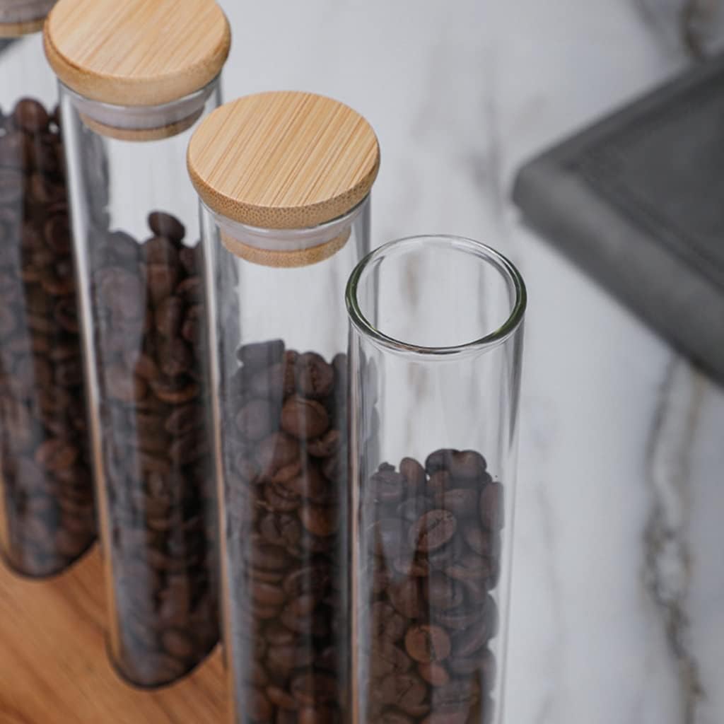 Borosilicate Glass Storage Tube With Bamboo Lid and Wooden Base 100 ML ( Set of 4 )