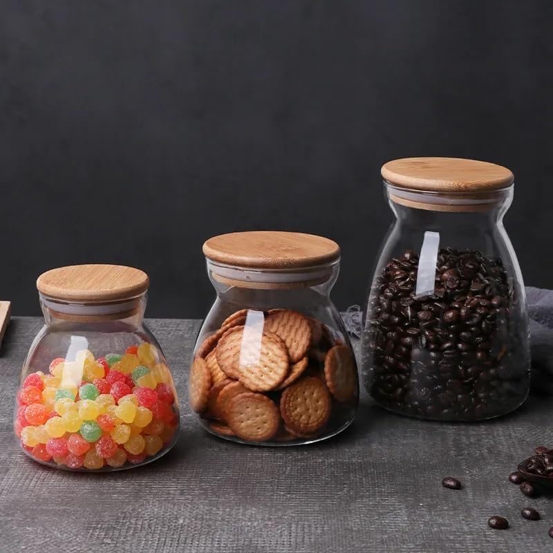 Borosilicate Glass Storage Jar With Bamboo Lid 600 ML (Set of 3)