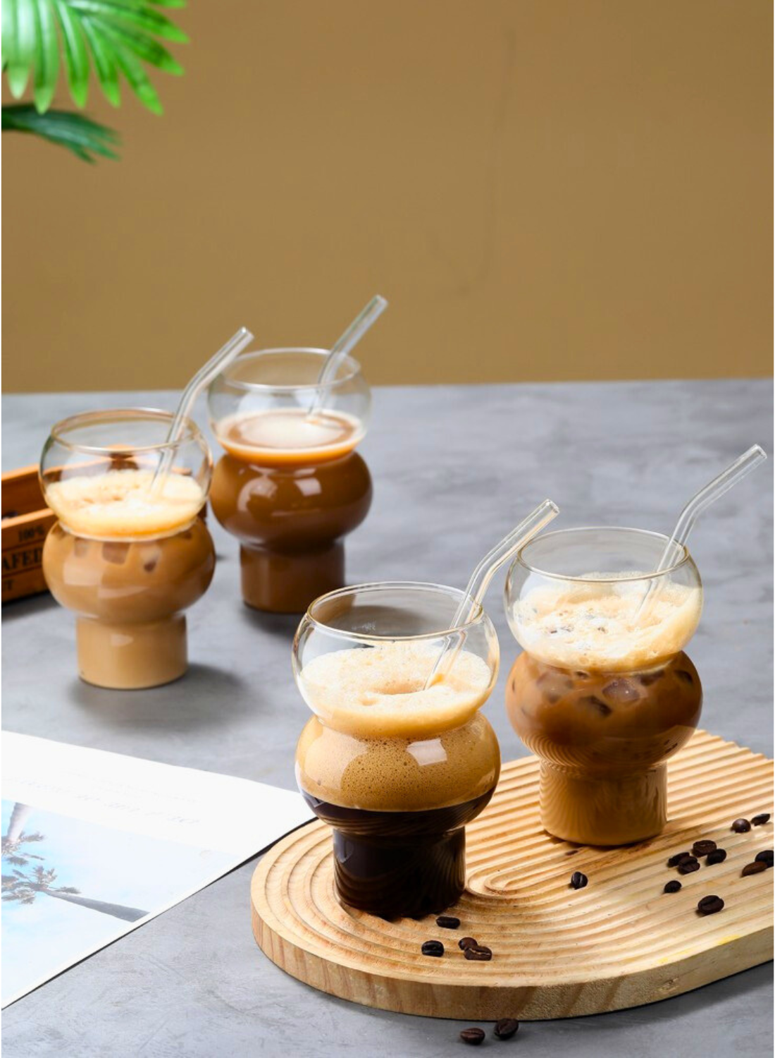 1Chase Borosilicate Calabash Shaped asthetic trending Glass Set – 4Pcs, 500ML | Heat-Resistant, Lightweight & Stylish Drinkware for Home & Restaurants