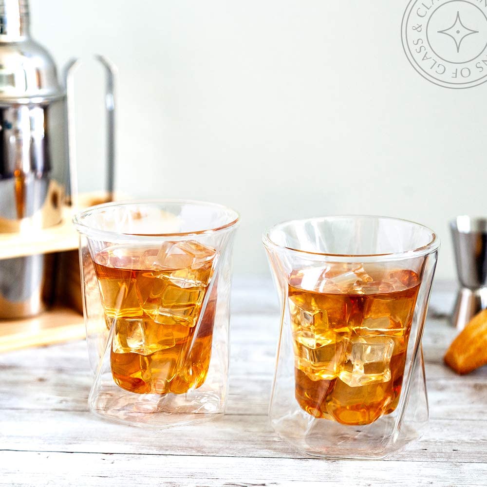 Double Wall Insulated Hexagon Shape Whiskey Glass 350 ML (Set of 2)