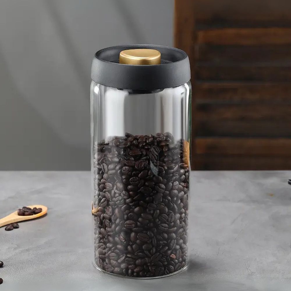 Vacuum Sealed Borosilicate Glass Jars – 1200ML Airtight Food Storage Containers for Coffee, Tea, Nuts, Grains & Snacks (Set of 2)