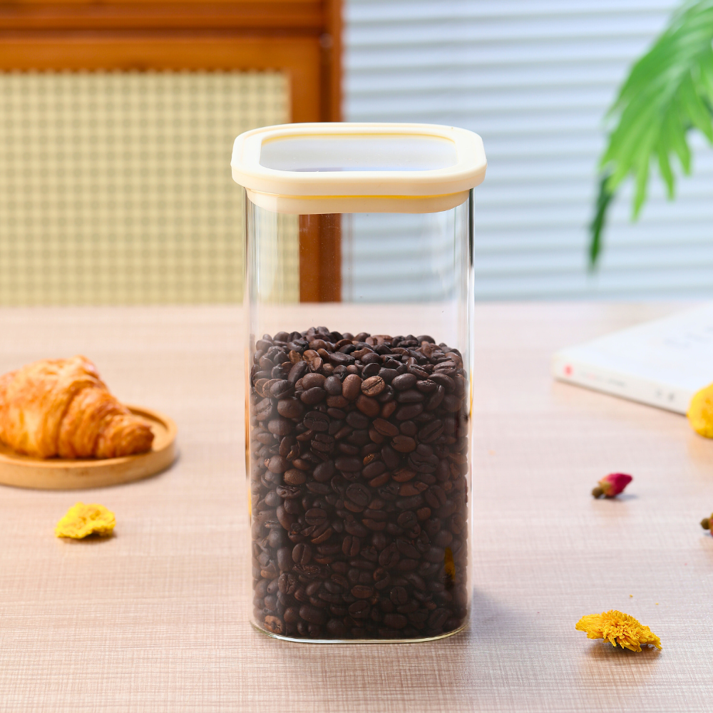 1CHASE Square Glass Storage Jars with Silicone Lids – 1800ML (Set Of 2) | Airtight & Stackable Borosilicate Food Storage Jars with Silicone Lids for Kitchen, Pantry, Snacks, Spices & Dry Food (Large)