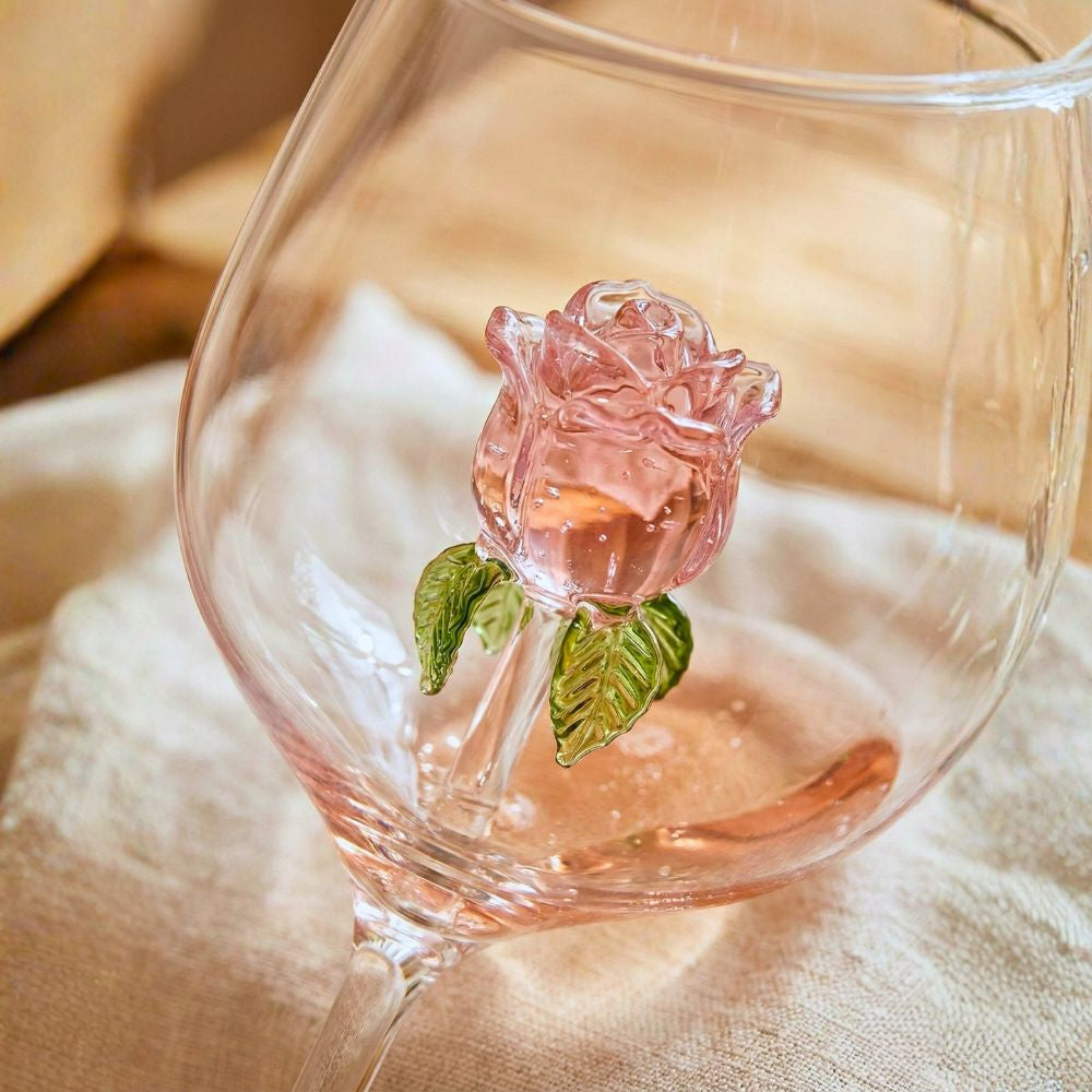 Borosilicate Pink Champagne Glass with Rose Inside, 650ML Creative Wine Glass, Wedding Champagne Flute, Decorative Glass Cup for Parties, Dinners & Special Occasions