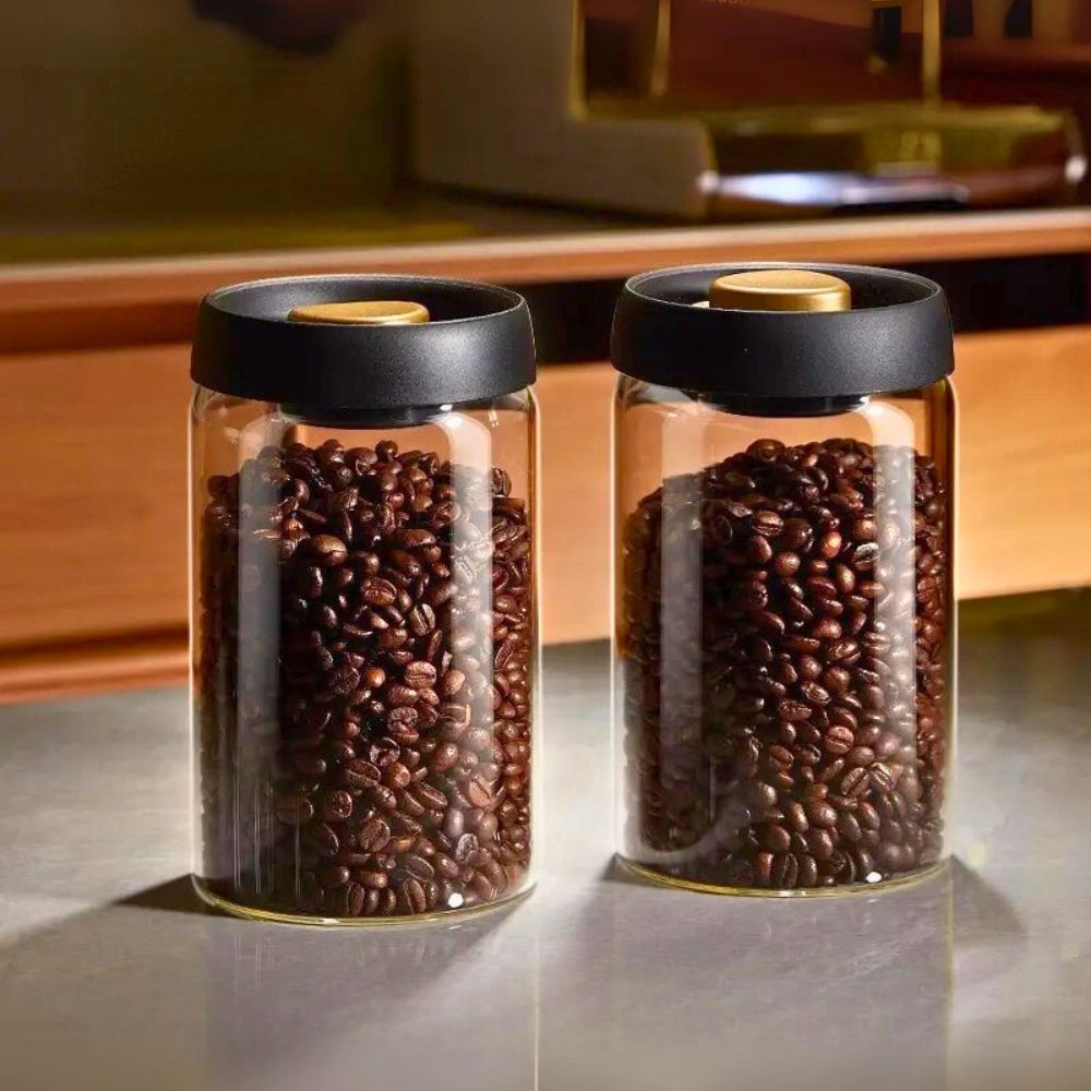 Vacuum Sealed Borosilicate Glass Jars – 1200ML Airtight Food Storage Containers for Coffee, Tea, Nuts, Grains & Snacks (Set of 2)