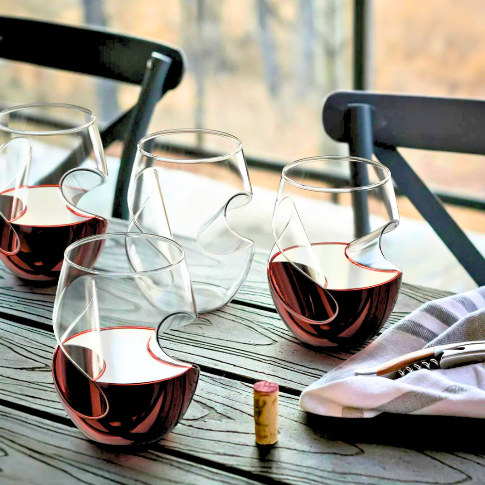 Stemless Handcrafted Aeration Wine Glasses – Set of 4 (16oz/470ml) Borosilicate Glass, Comfortable Grip for Red & White Wine
