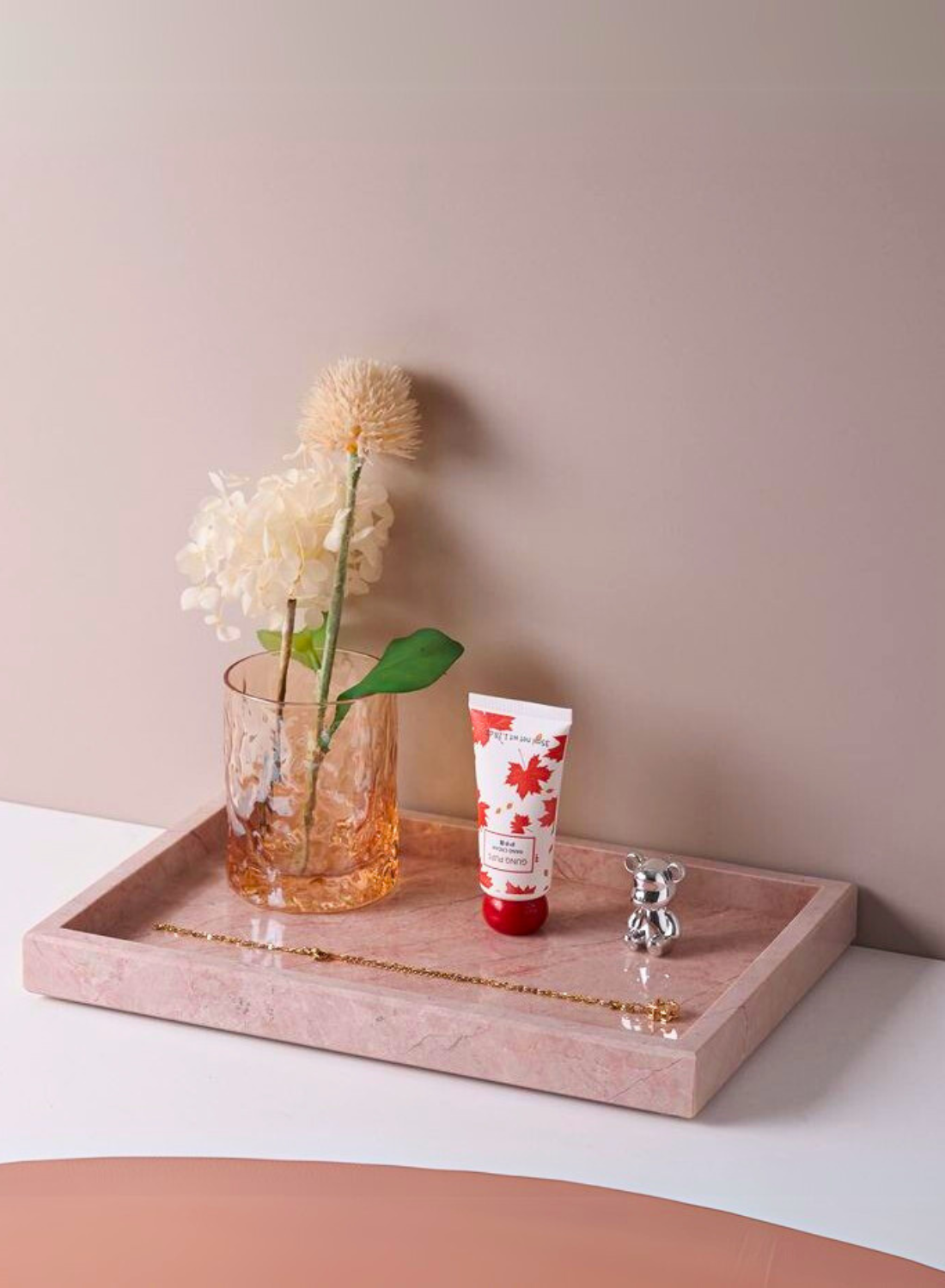 1Chase Natural Pink Marble Rectangular Tray – Elegant Serving Tray for Home Décor, Coffee Tables & Organizing Essentials