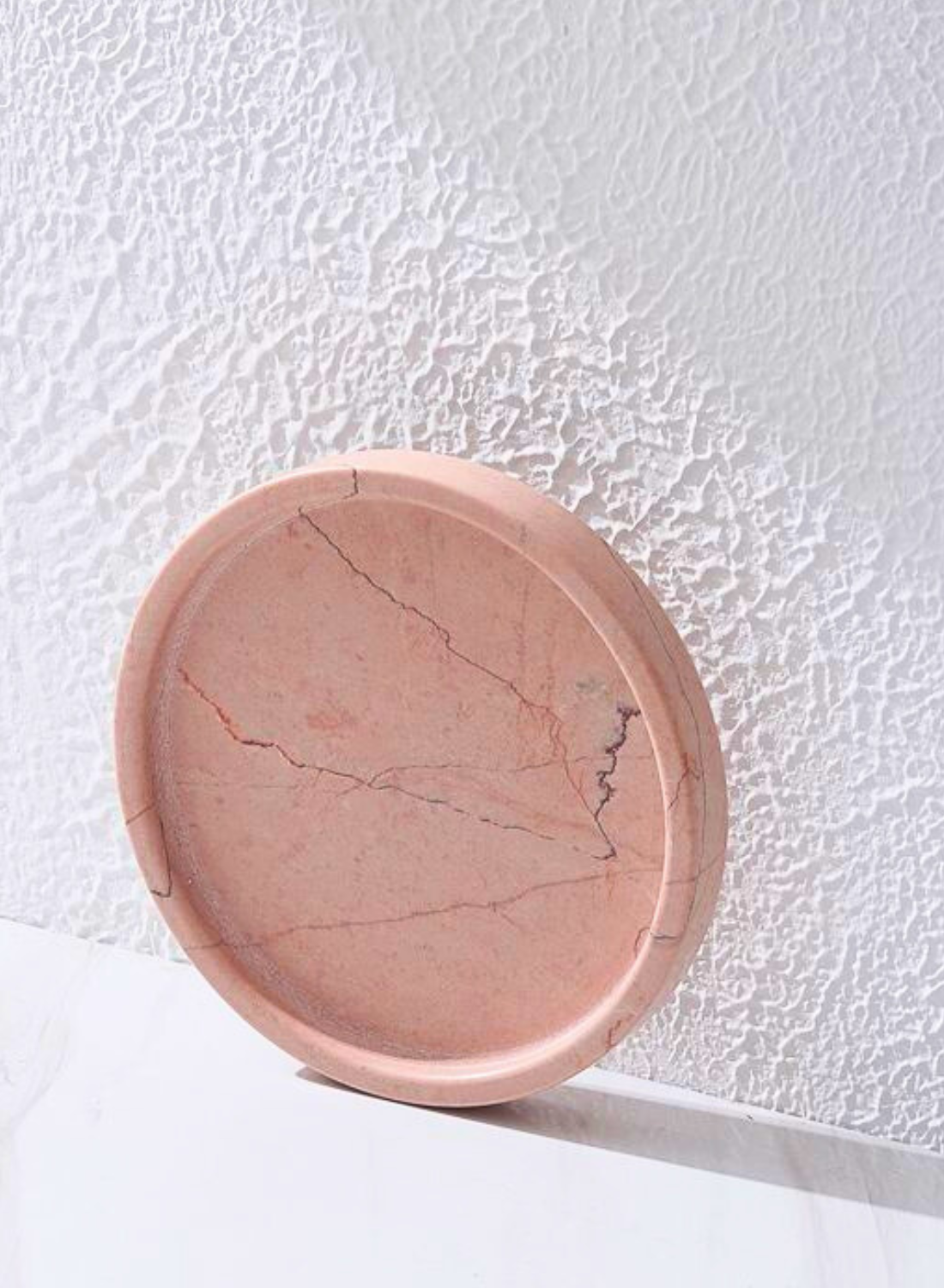 1Chase Elegant Pink Natural Round Marble Tray – Luxury Serving Tray for Home Décor, Coffee Tables, & Organizing Essentials