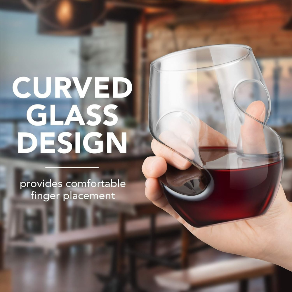 Stemless Handcrafted Aeration Wine Glasses – Set of 4 (16oz/470ml) Borosilicate Glass, Comfortable Grip for Red & White Wine