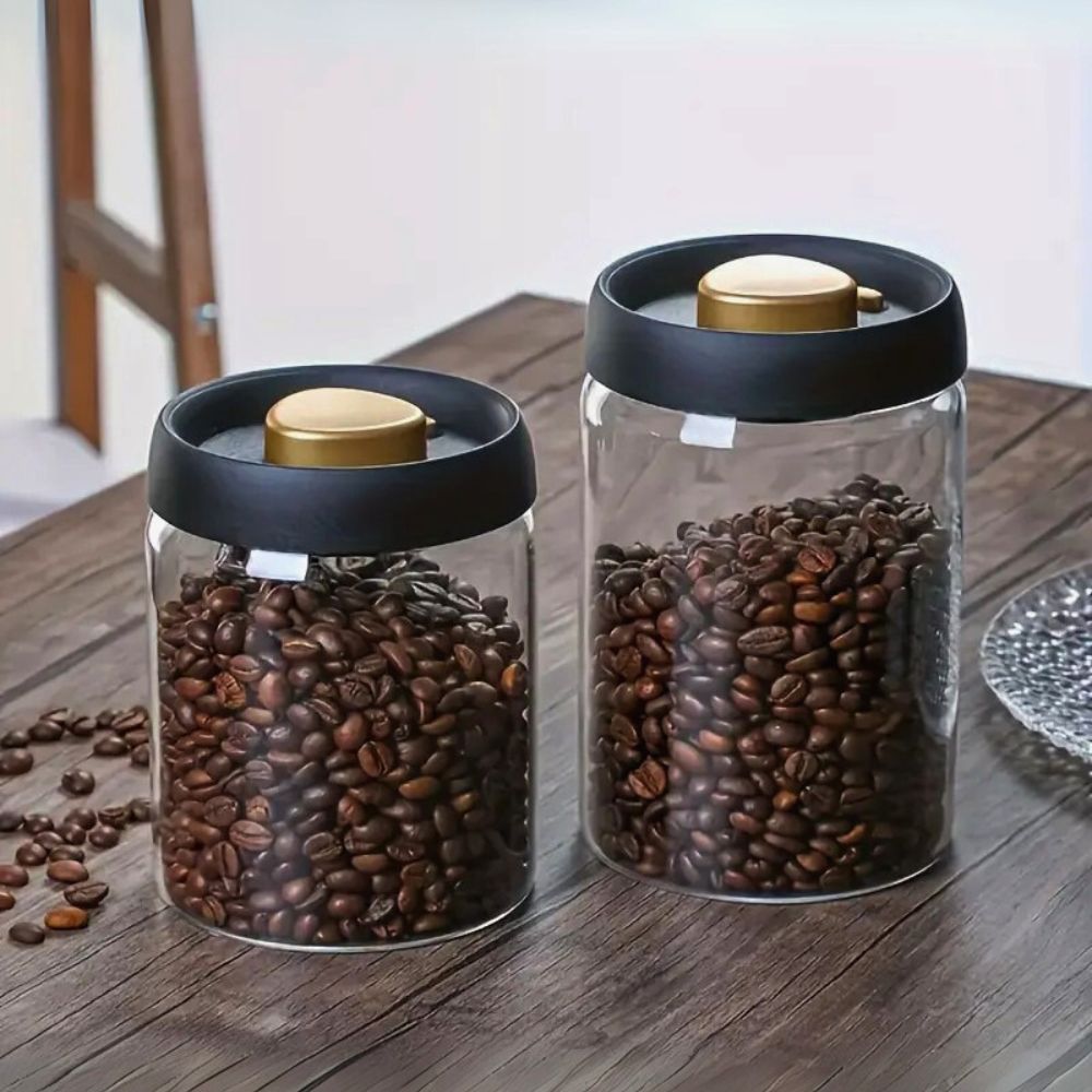 Vacuum Sealed Borosilicate Glass Jars – 1200ML Airtight Food Storage Containers for Coffee, Tea, Nuts, Grains & Snacks (Set of 2)