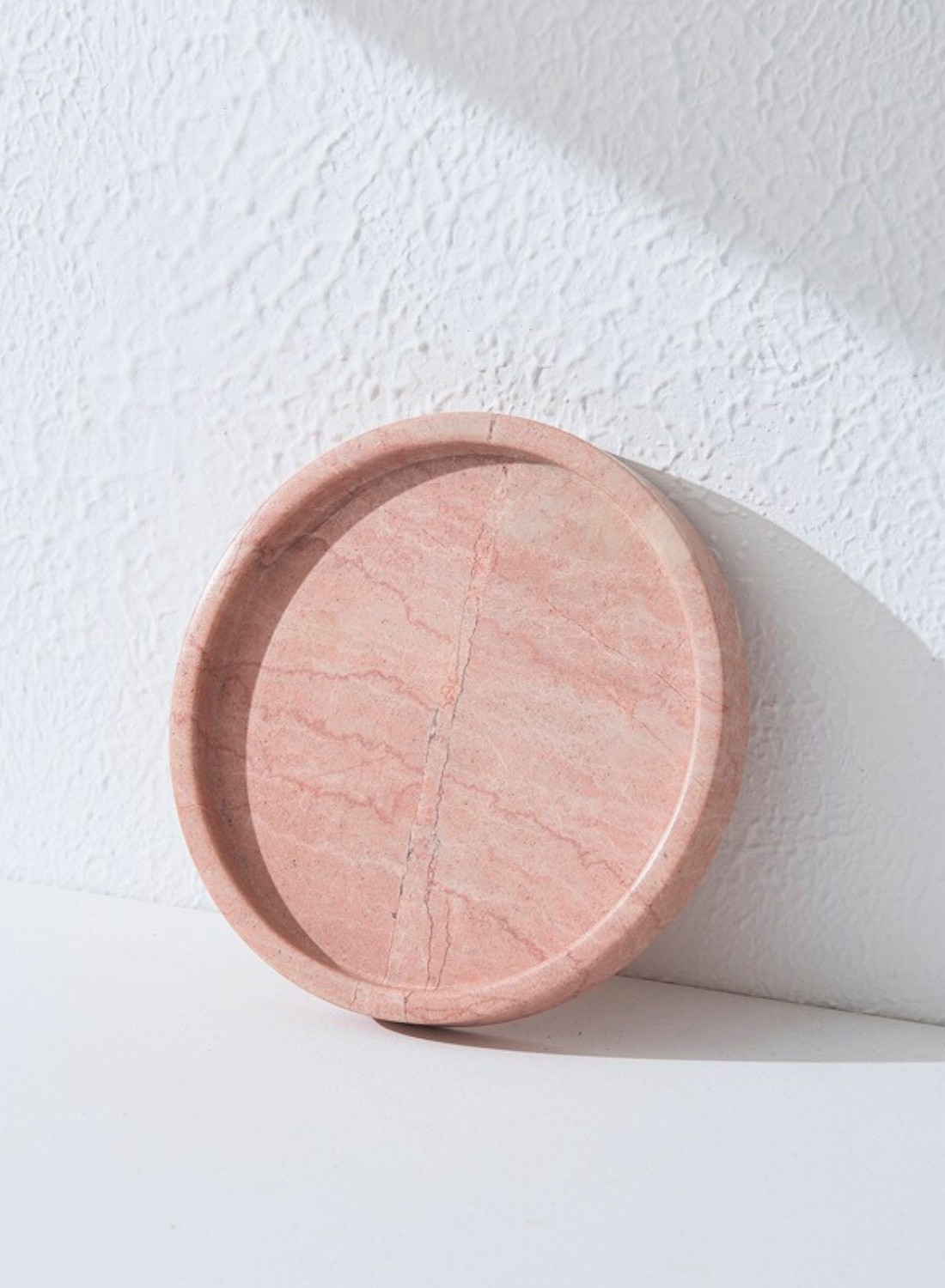 1Chase Elegant Pink Natural Round Marble Tray – Luxury Serving Tray for Home Décor, Coffee Tables, & Organizing Essentials