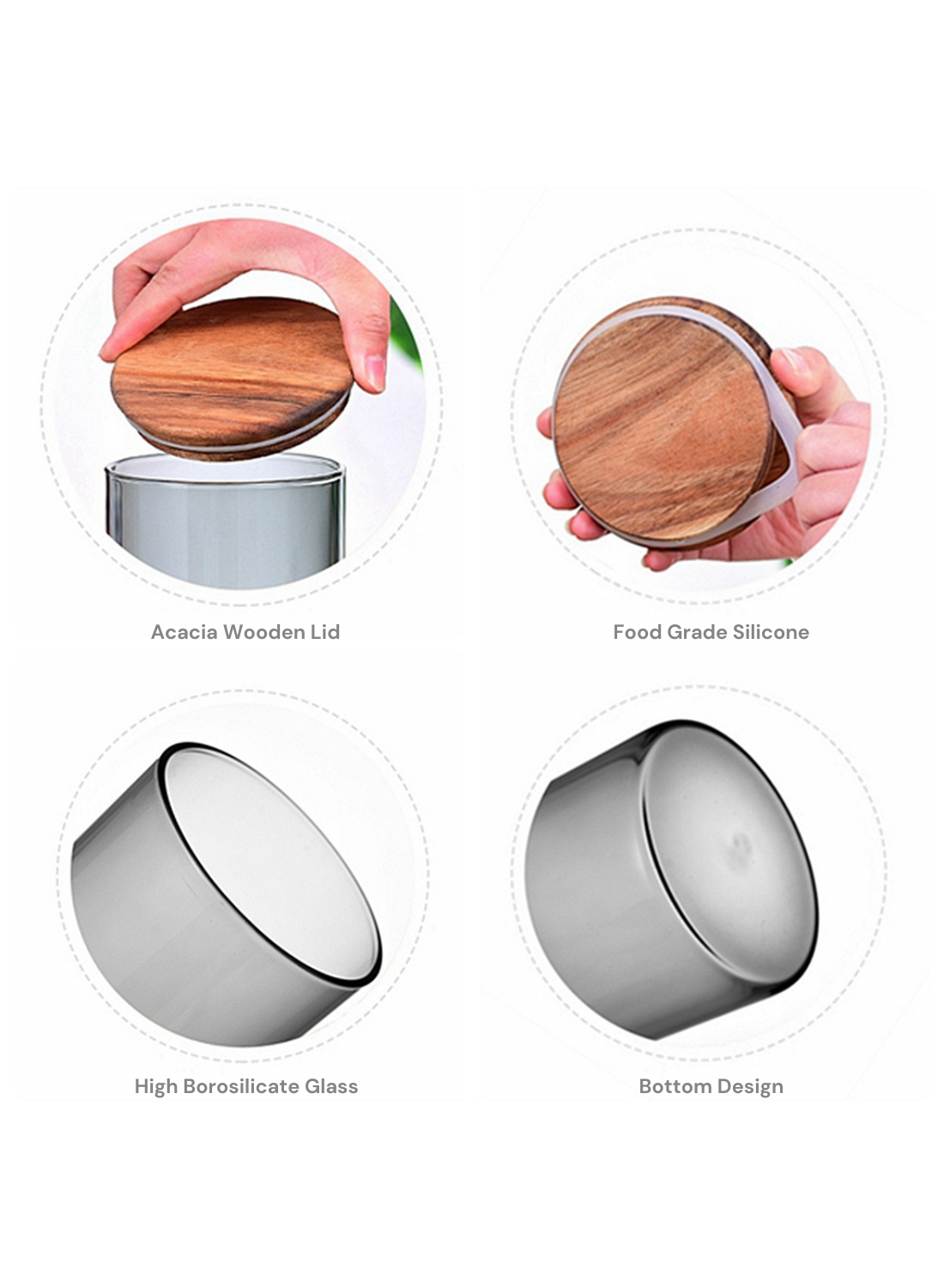 Borosilicate Glass Storage Jar Smoky Grey 900 ML - (Set of 2) | Airtight Food Container with Acacia Wooden Lid | Durable & Stylish Kitchen Storage