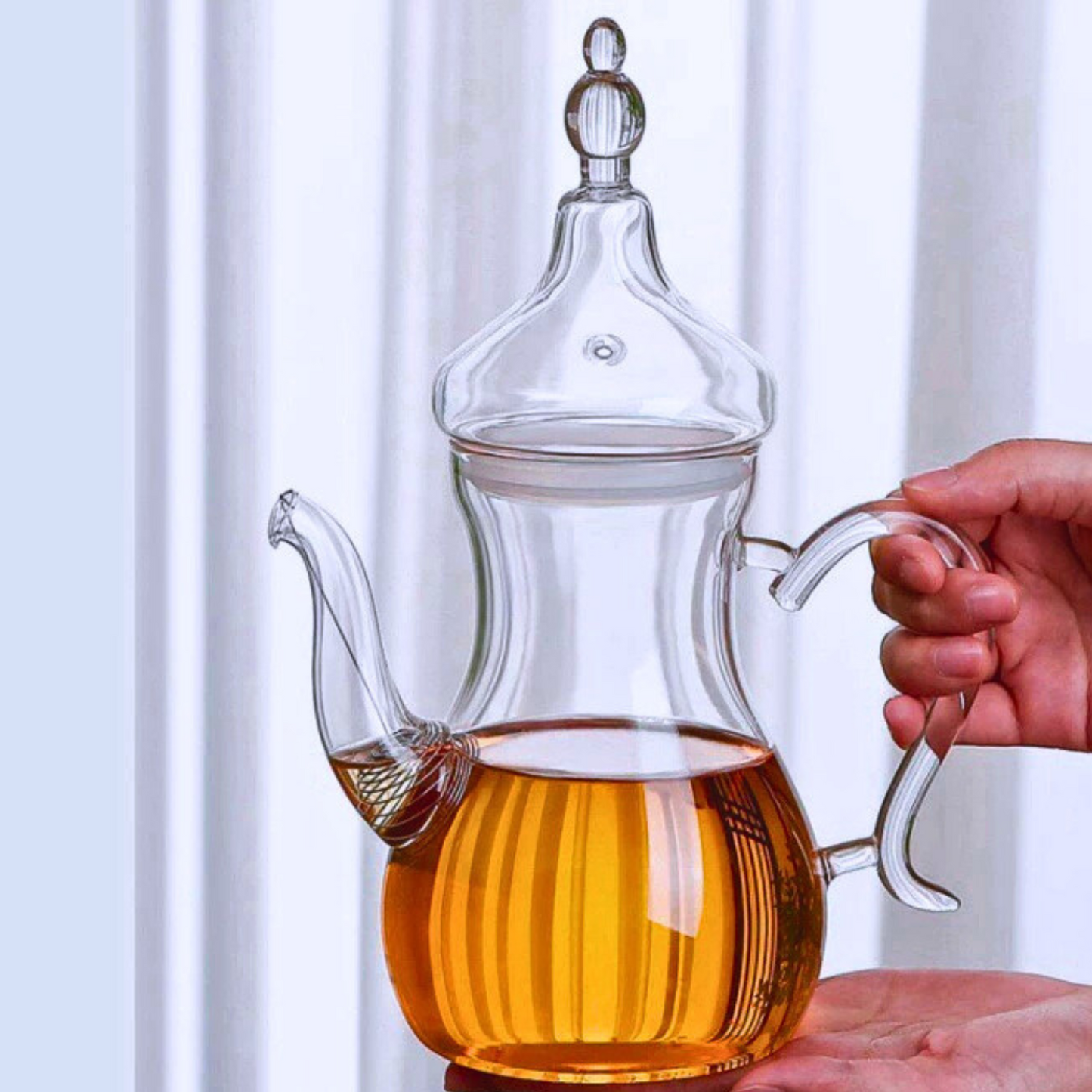 1Chase Arabic Style Glass Dalla Teapot 1000ml - Heat-Resistant Borosilicate, Transparent with Spout - Traditional Coffee & Tea Kettle for Ramadan, Arabic Coffee, Blooming & Loose Leaf Tea, Elegant Gift