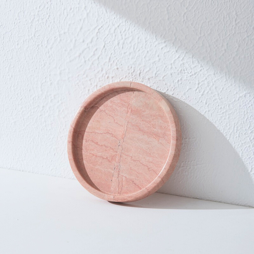 Elegant Pink Natural Round Marble Tray – Luxury Serving Tray for Home Décor, Coffee Tables, & Organizing Essentials