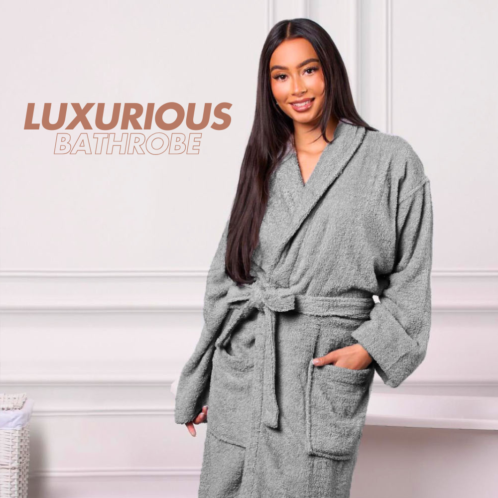 1CHASE Luxury Cotton Bathrobe Ultra Soft, 100% Cotton Shawl Collar Robe for Men & Women, Hotel & Home Comfort (L/XL), Grey