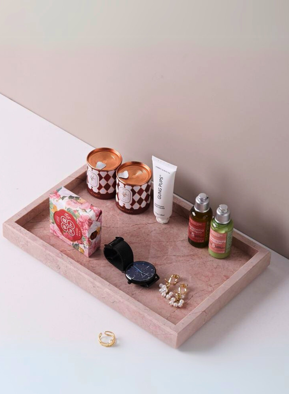 1Chase Natural Pink Marble Rectangular Tray – Elegant Serving Tray for Home Décor, Coffee Tables & Organizing Essentials