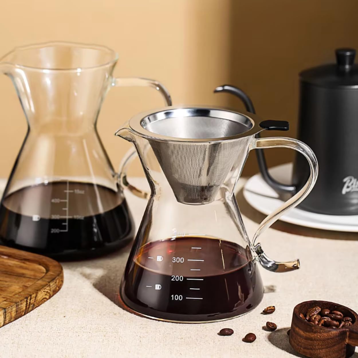 1CHASE Borosilicate Heat Resistant Glass Coffee Server Pot with Filter For Pour Over Coffee Maker 500 ML