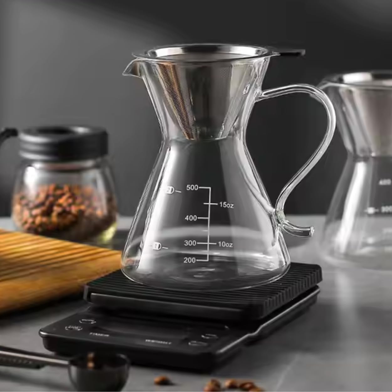 1CHASE Borosilicate Heat Resistant Glass Coffee Server Pot with Filter For Pour Over Coffee Maker 500 ML