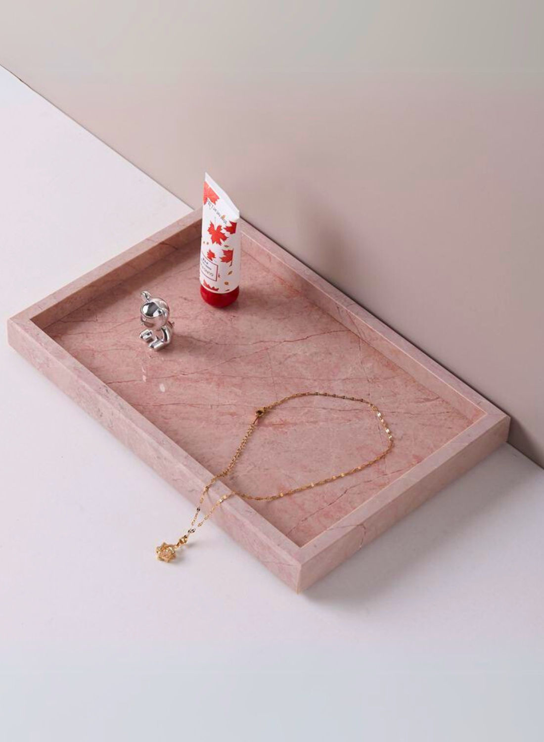 1Chase Natural Pink Marble Rectangular Tray – Elegant Serving Tray for Home Décor, Coffee Tables & Organizing Essentials