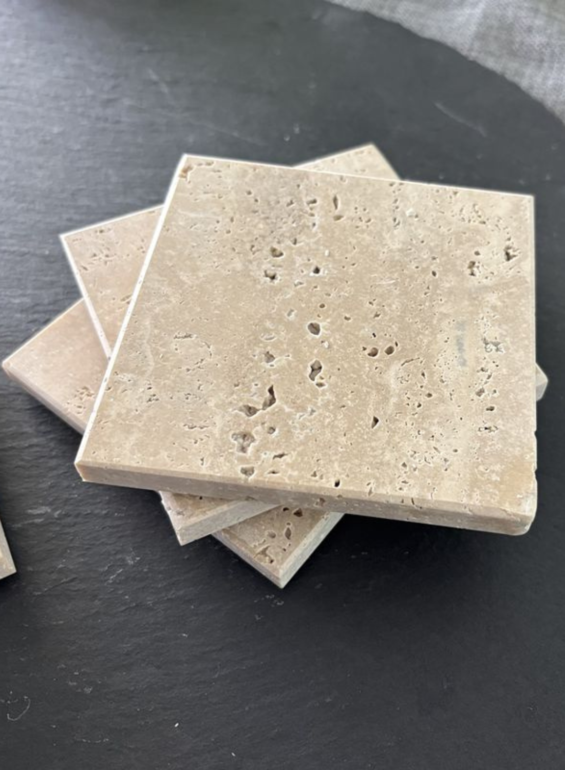 1Chase Natural Travertine Marble Coasters – Set of 4 (10x10cm) | Premium Travertine Marble Drink Coasters for Home & Office
