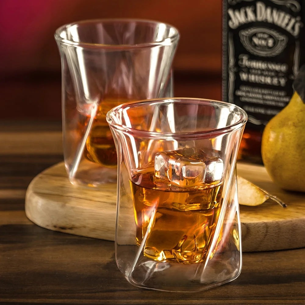 Double Wall Insulated Hexagon Shape Whiskey Glass 350 ML (Set of 2)