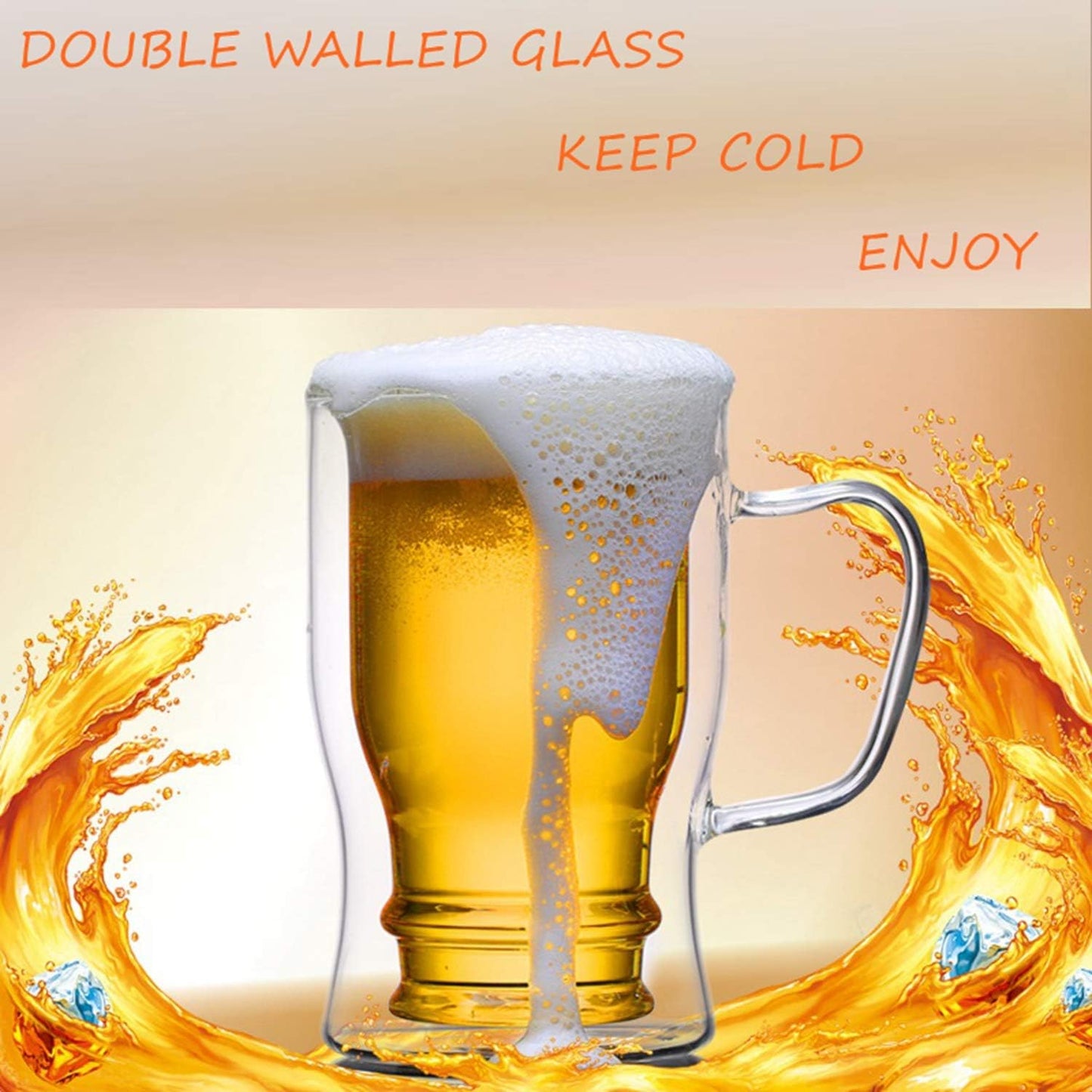 Beer Glass Mug Insulated Mug,23 oz/650ml Double Wall Mugs Pub Glass for Cold Drink and Hot Coffee, Insulated Mugs Cup, Borosilicate Glassware Bar Glass Drinking Glasses.