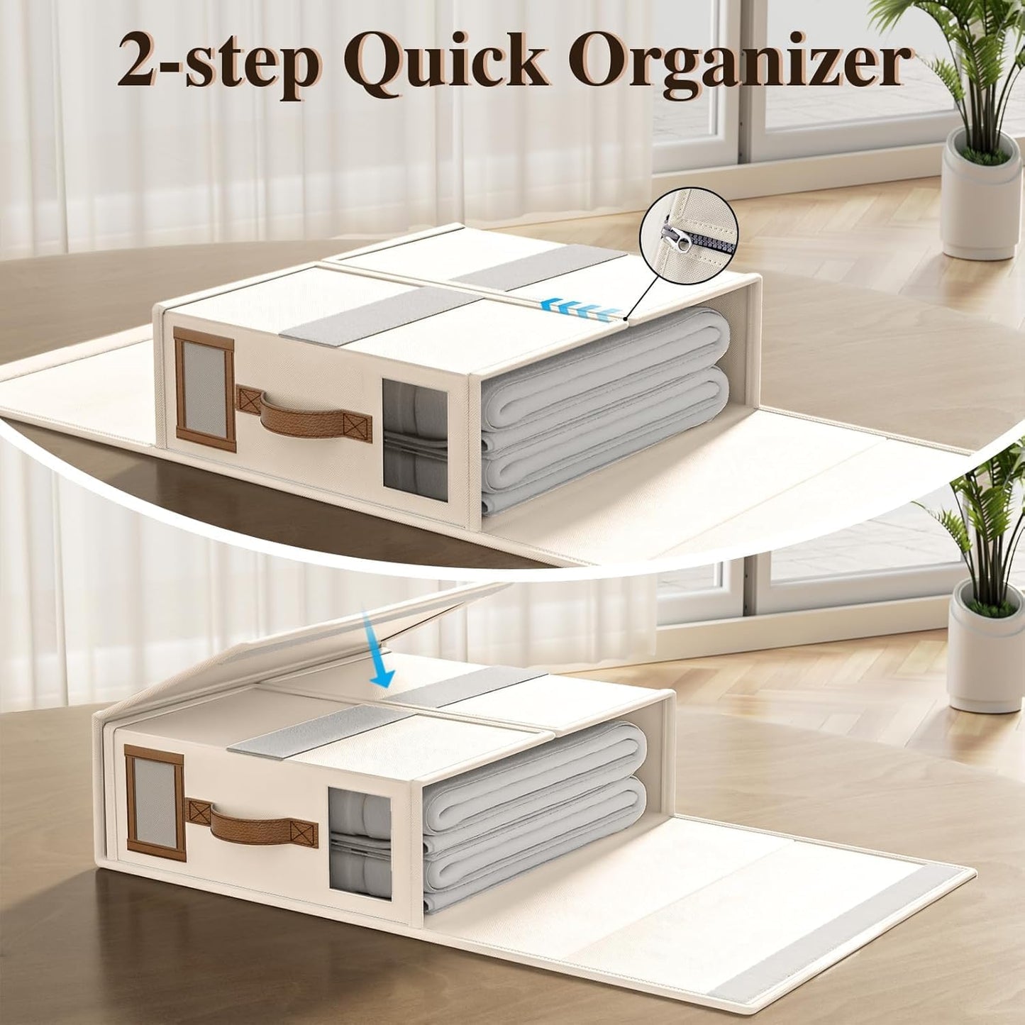 Bed Sheet Organizers and Storage - 4-Pack Foldable Linen Closet Organizer with Clear Window, Sheets Set Folder Keeper, Bedding Storage Box for Bed Sheets and Pillows, Cube Organizer. (BEIGE)