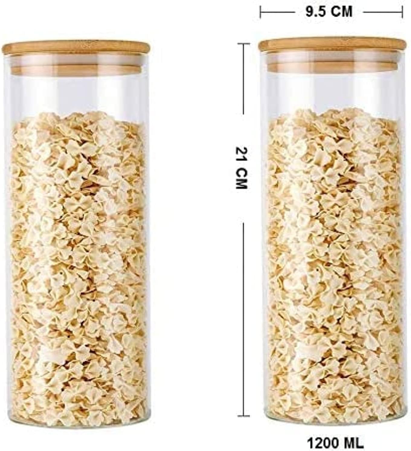 1CHASE® Borosilicate Glass Food Storage Jars, Air Tight Kitchen Food Storage Container Set with Natural Bamboo Lids / 3 pcs Spoon for Candy Cookie Rice Sugar Flour Pasta Nuts,1200 ML 3Pcs Set (3)