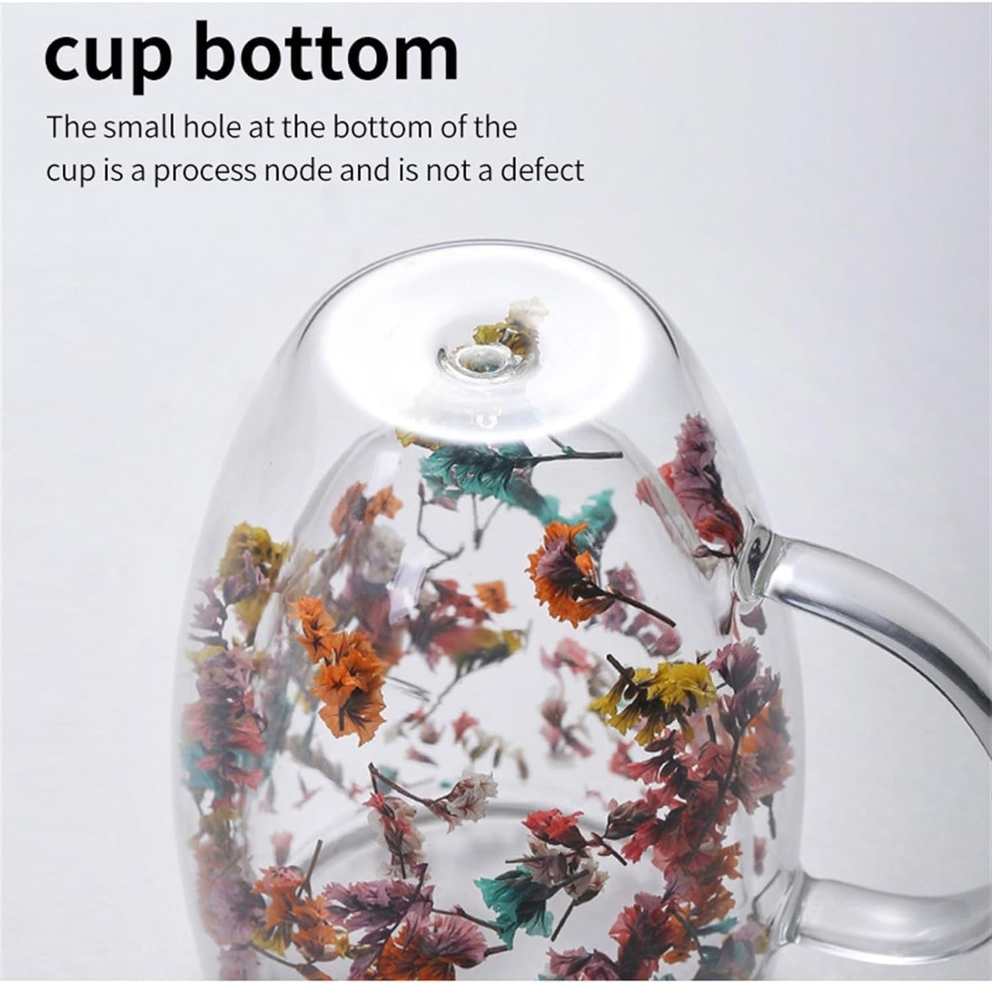 1CHASE Borosilicate Double Wall Flower Glass Coffee Cups with Handle 350 ML (Set of 2), Dry Flower Transparent Aesthetic Cups, Double Insulated Glass Cup for Hot Cold Beverages, Cappuccino (2 PCS)