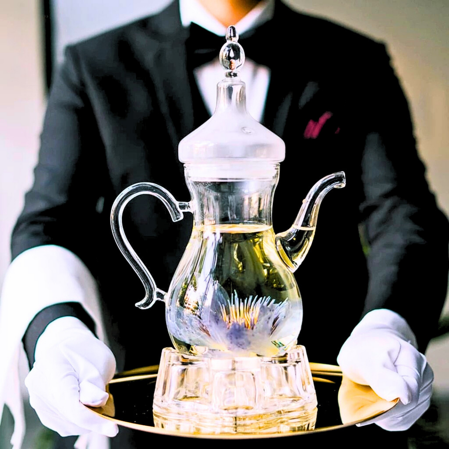 1Chase Arabic Style Glass Dalla Teapot 1000ml - Heat-Resistant Borosilicate, Transparent with Spout - Traditional Coffee & Tea Kettle for Ramadan, Arabic Coffee, Blooming & Loose Leaf Tea, Elegant Gift