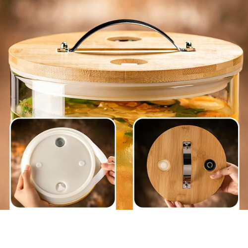 Borosilicate Glass Drink Dispenser with Spigot and Wooden Stand