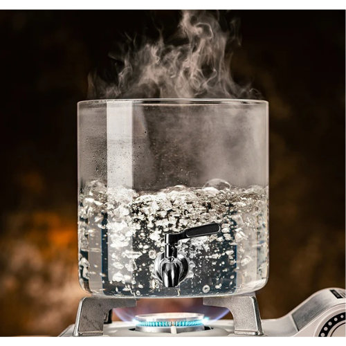 Borosilicate Glass Drink Dispenser with Spigot and Wooden Stand