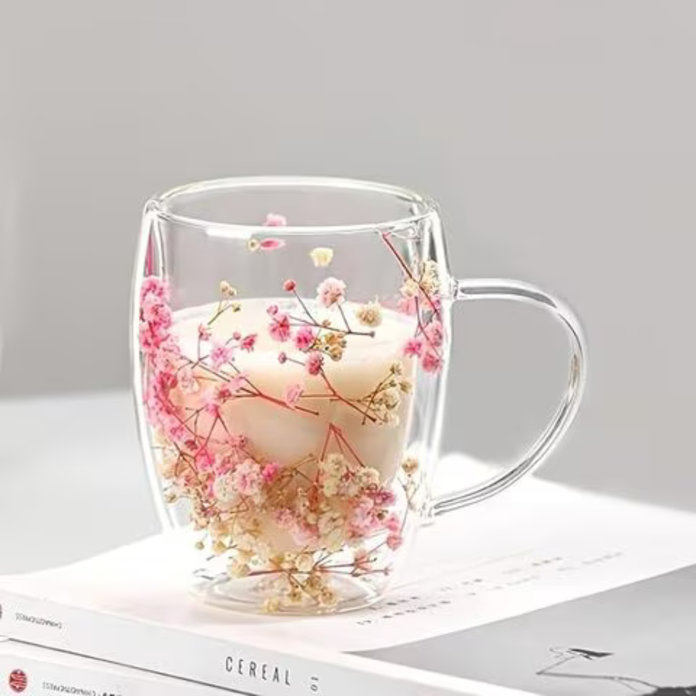 Borosilicate Double Wall Flower Coffee Cup Pink and Blue 350 ML (2 PCS Set)