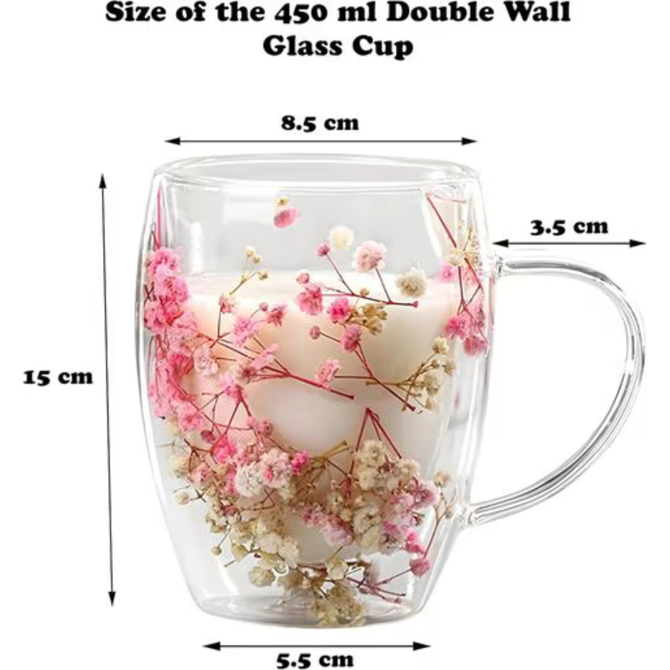 Borosilicate Double Wall Flower Coffee Cup Pink and Blue 350 ML (2 PCS Set)