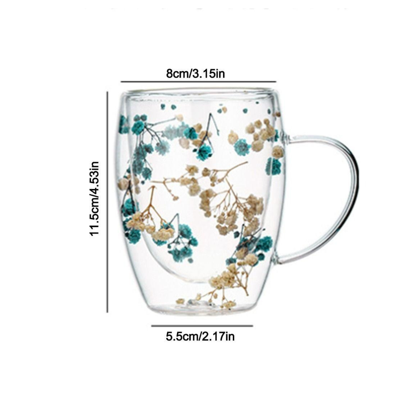 Borosilicate Double Wall Flower Coffee Cup Pink and Blue 350 ML (2 PCS Set)