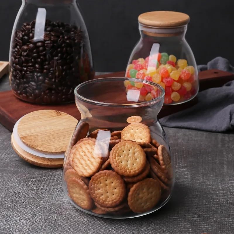 Borosilicate Glass Storage Jar With Bamboo Lid 600 ML (Set of 3)