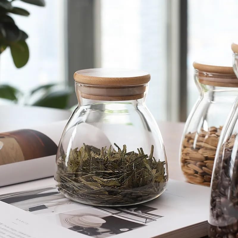 Borosilicate Glass Storage Jar With Bamboo Lid 600 ML (Set of 3)