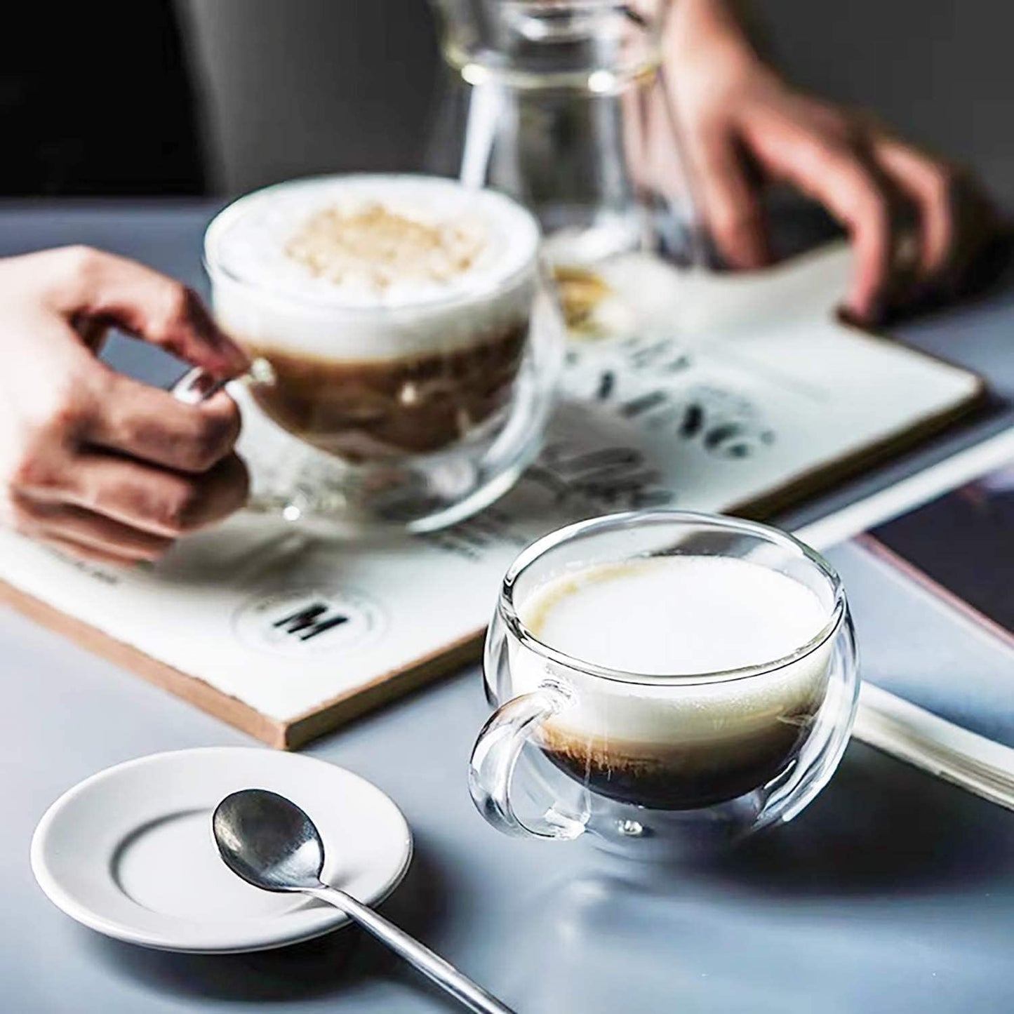 Double Wall Insulated Glass Cup with Handle 150 ML ( Set of 2 )