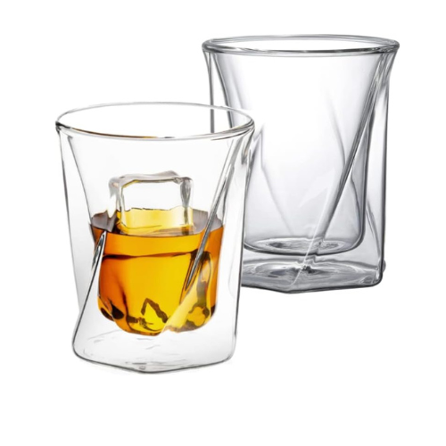 Double Wall Insulated Hexagon Shape Whiskey Glass 350 ML (Set of 2)