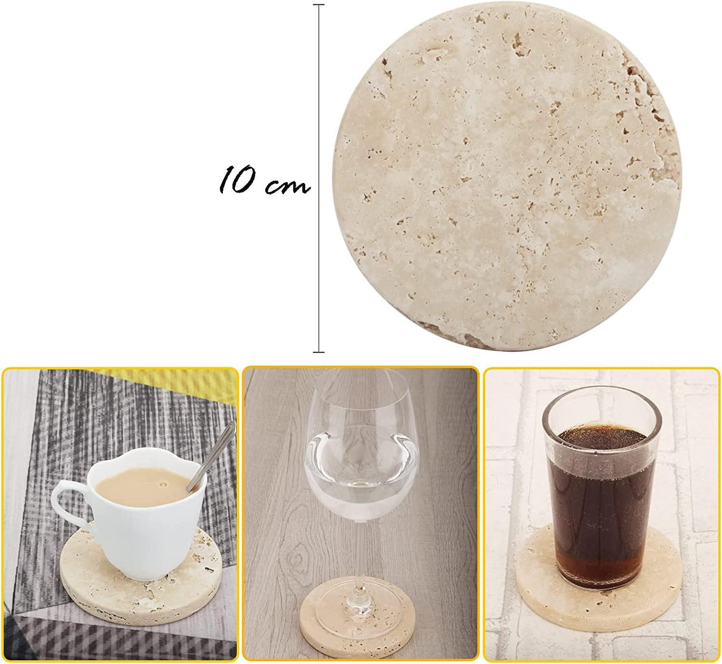 Travertine Stone Coasters for Drinks, Coffee, Beverage Holder