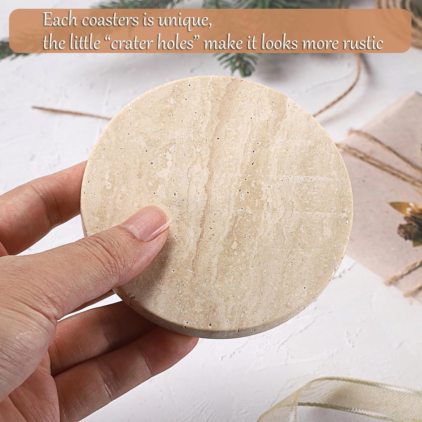 Travertine Stone Coasters for Drinks, Coffee, Beverage Holder