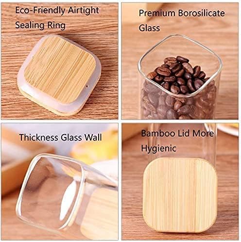 Borosilicate Square Glass Storage Jars with Bamboo Lid and Chalkboard Labels 200 ML (Pack of 10)