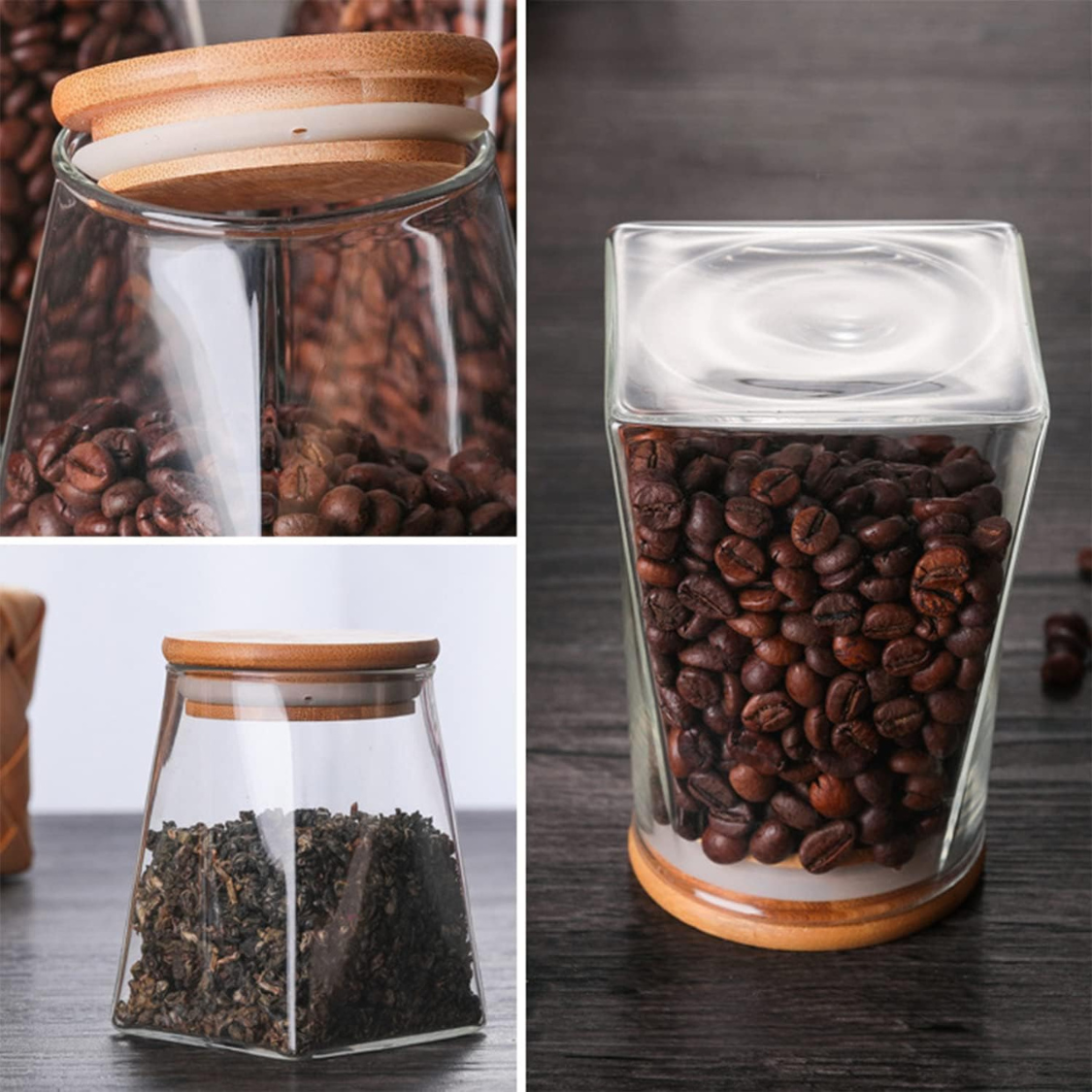 Borosilicate Glass Jar Rectangle with Bamboo Lids, Glass Airtight food Storage Containers