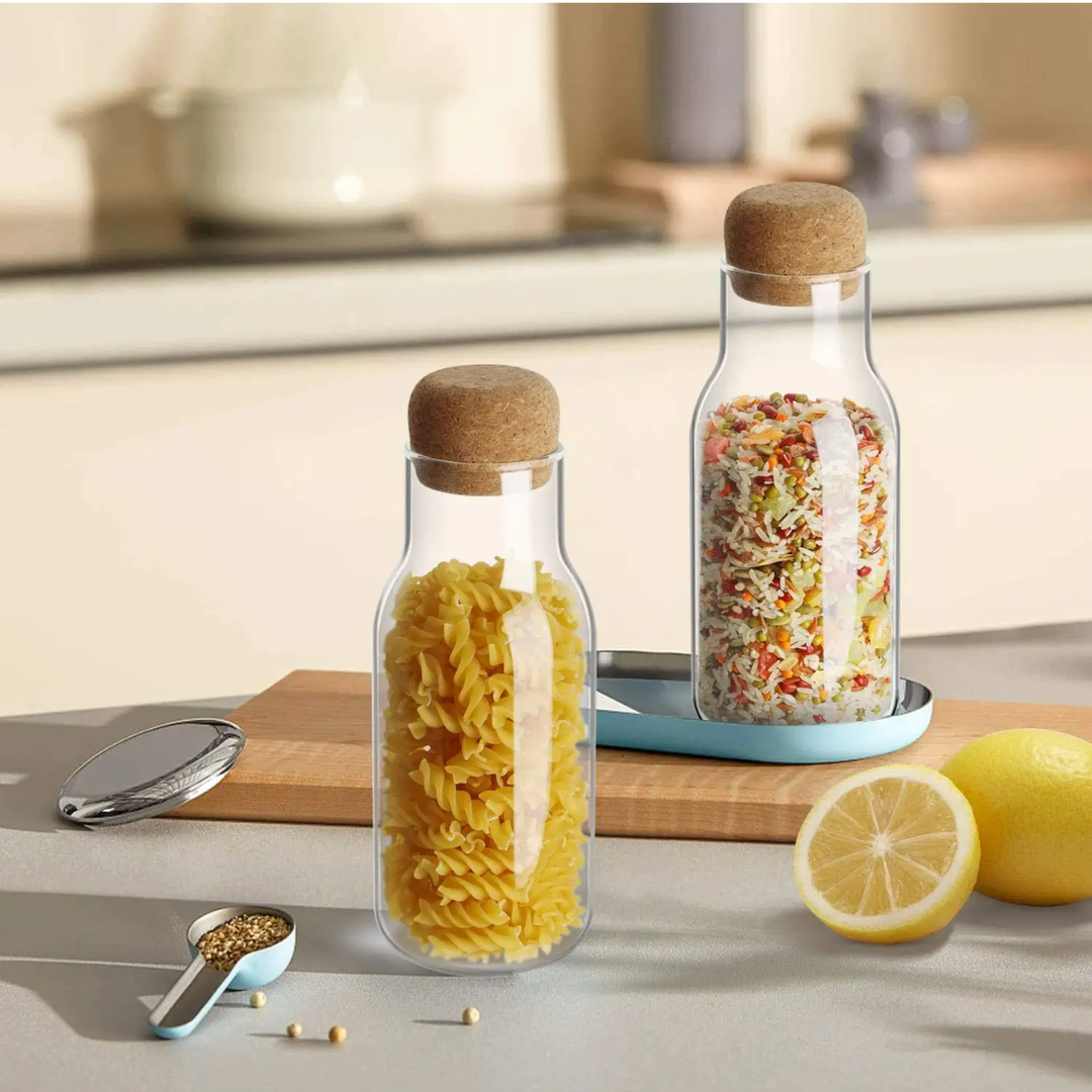 Borosilicate Storage Jar with Cork Lid-Cork Stopper Storage Glass bottle 750 ML (Pack of 3)