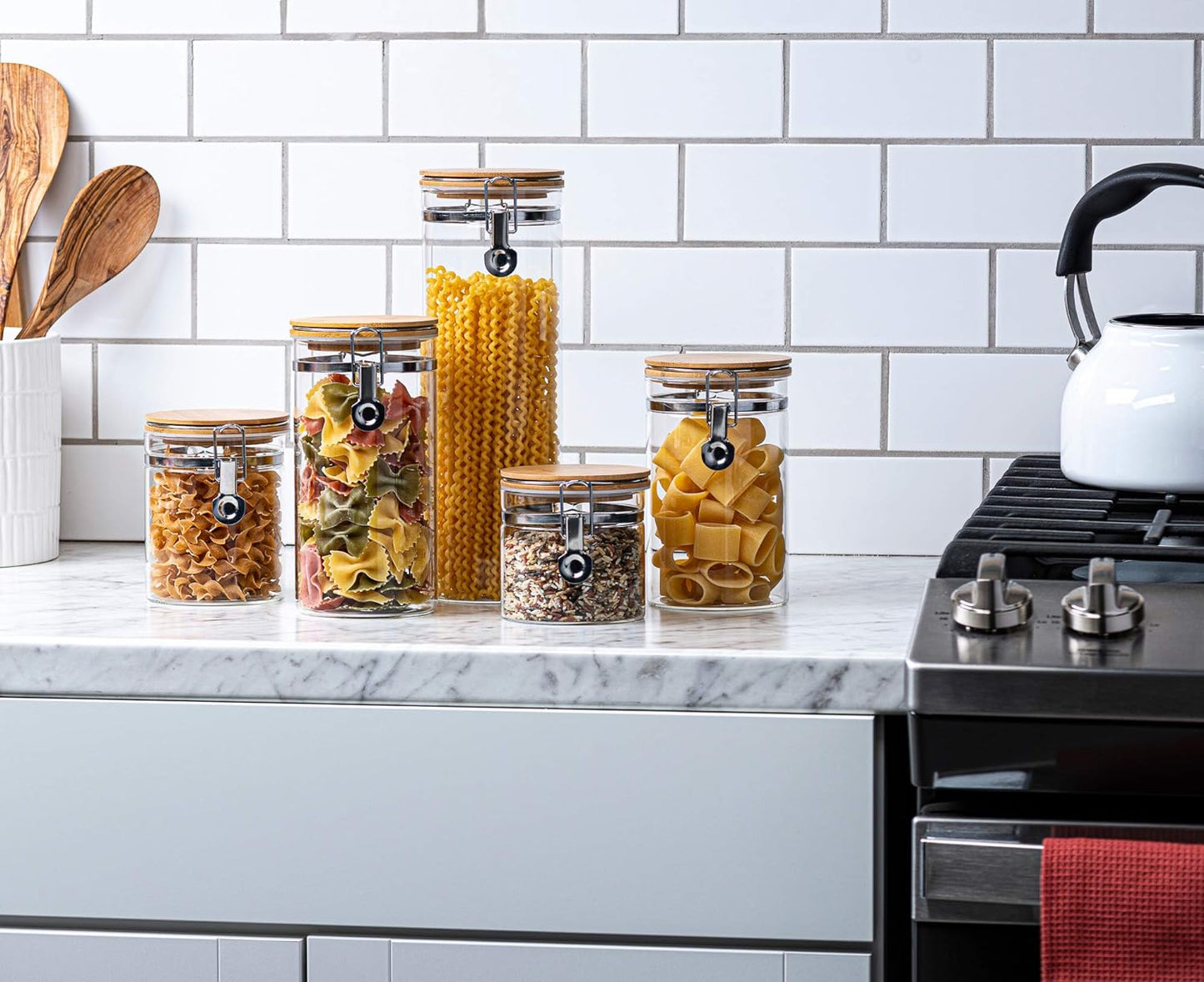 Borosilicate Glass Storage Jar With Clip and Airtight Bamboo Lid (Set of 2)